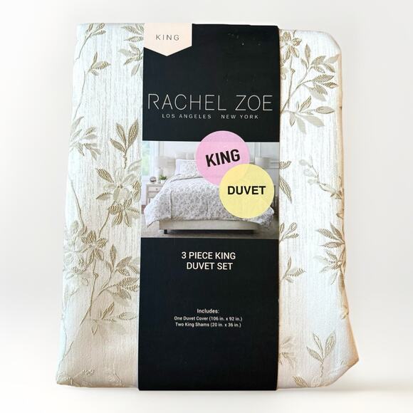 RACHEL ZOE 3-Piece Beige Gold Shiny Duvet Cover Set with 2 Shams - KING Size - Picture 1 of 3
